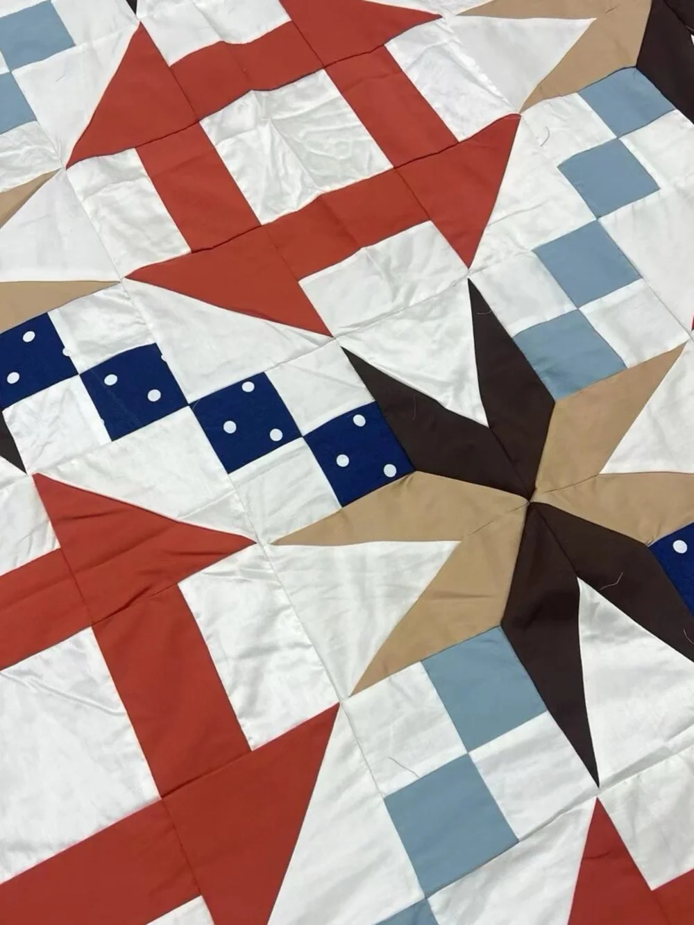 Handmade Star Tiles Patchwork Queen size Cotton Quilt Top/Topper
